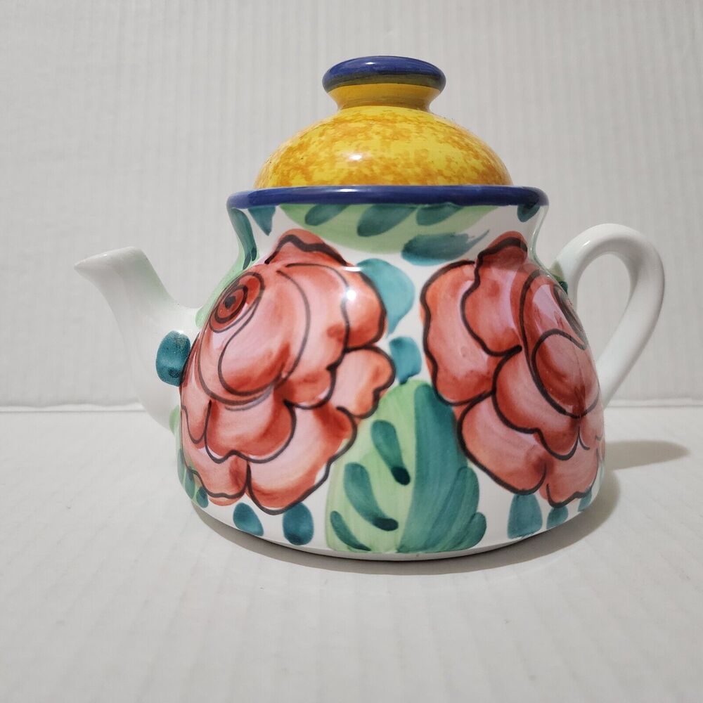 Starbucks Teapot with Lid Handpainted in Italy Colorful Floral - *FLAWS*